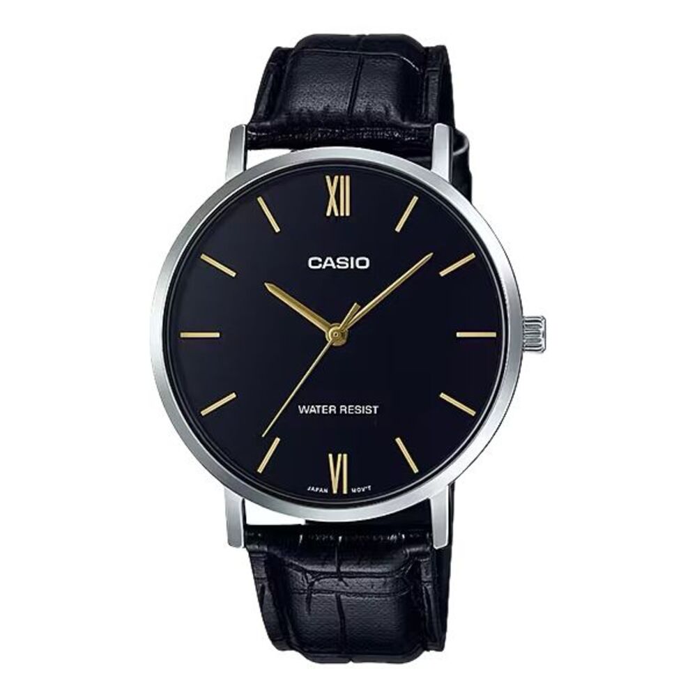 Casio Men’s Black Dial Leather Strap Analog Watch – MTP-VT01L-1BUDF